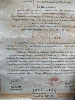 Cognac Pierre Ferrand Jahrgang 1914 Cognac Pierre Ferrand Jahrgang 1914
